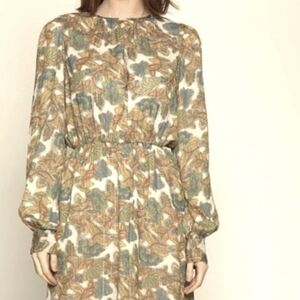 Walter Baker Green Tan Bishop Sleeve Sundress